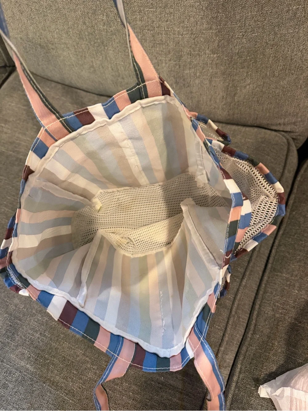 Striped Blue & Pink Mesh Tote Bag for shower
